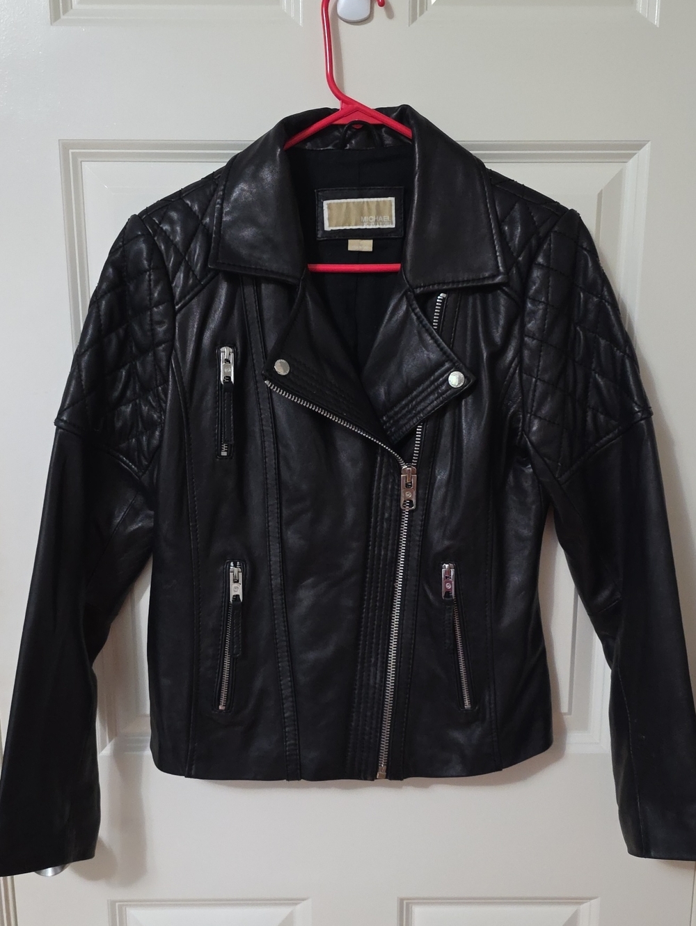MICHAEL Michael Kors Black Quilted Leather Moto Jacket